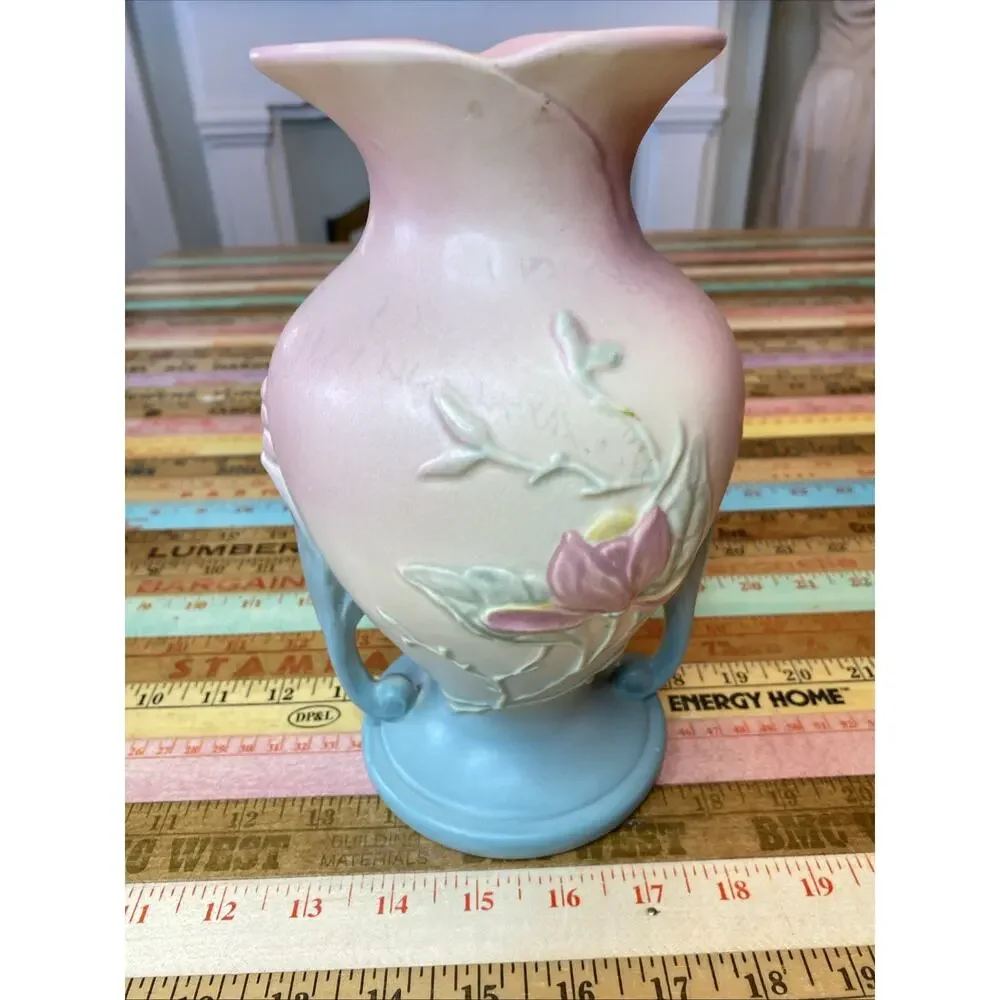 Vintage 2 HULL ART POTTERY Pink WILD FLOWER Vase Pitcher 2 PC 2X5 8.5 Inches USA